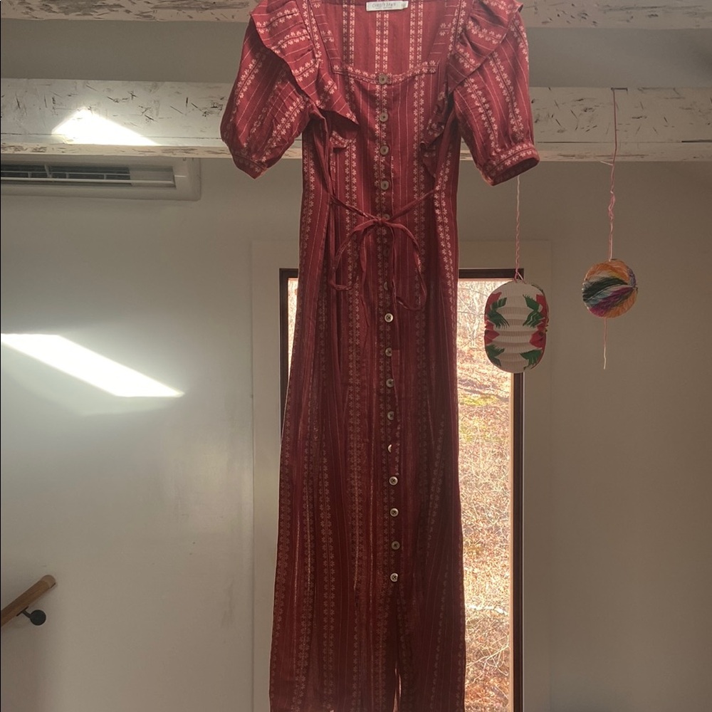 Red Bohemian Maxi Dress with Button Front